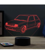 Lampe illusion 3D en verre acrylique gravée au laser représentant une voiture Renault Super 5 Baccara.