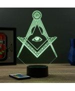 Lampe illusion 3D en verre acrylique gravée au laser représentant le logo des Franc-Maçon.