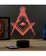 Lampe illusion 3D en verre acrylique gravée au laser représentant le logo des Franc-Maçon.