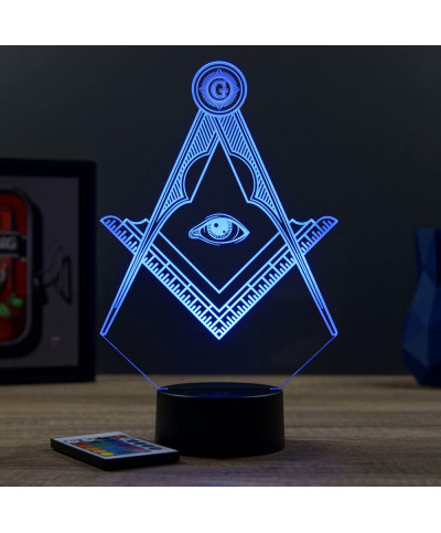 Lampe illusion 3D en verre acrylique gravée au laser représentant le logo des Franc-Maçon.