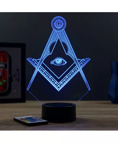 Lampe illusion 3D en verre acrylique gravée au laser représentant le logo des Franc-Maçon.