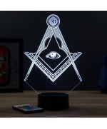 Lampe illusion 3D en verre acrylique gravée au laser représentant le logo des Franc-Maçon.