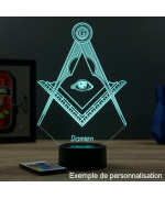 Lampe illusion 3D en verre acrylique gravée au laser représentant le logo des Franc-Maçon.
