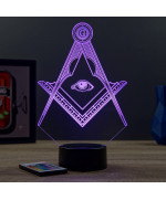 Lampe illusion 3D en verre acrylique gravée au laser représentant le logo des Franc-Maçon.