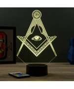 Lampe illusion 3D en verre acrylique gravée au laser représentant le logo des Franc-Maçon.