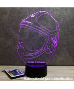 Lampe illusion 3D en verre acrylique gravée au laser représentant un Casque pompier F1-XF.