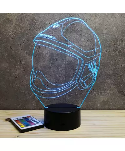 Lampe illusion 3D en verre acrylique gravée au laser représentant un Casque pompier F1-XF.