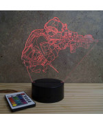 Lampe illusion 3D en verre acrylique gravée au laser représentant un Commando Français.