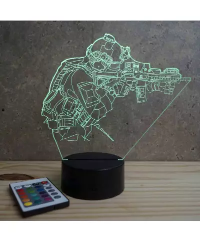 Lampe illusion 3D en verre acrylique gravée au laser représentant un Commando Français.