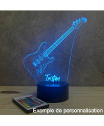 Lampe illusion 3D en verre acrylique gravée au laser représentant une guitare électrique.