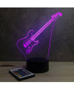 Lampe illusion 3D en verre acrylique gravée au laser représentant une guitare électrique.