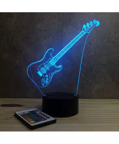 Lampe illusion 3D en verre acrylique gravée au laser représentant une guitare électrique.