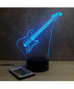 Lampe illusion 3D en verre acrylique gravée au laser représentant une guitare électrique.