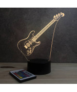 Lampe illusion 3D en verre acrylique gravée au laser représentant une guitare électrique.
