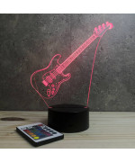 Lampe illusion 3D en verre acrylique gravée au laser représentant une guitare électrique.