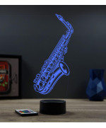 Lampe illusion 3D en verre acrylique gravée au laser représentant un saxophone.