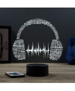 Lampe illusion 3D en verre acrylique gravée au laser représentant un casque de DJ.