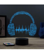 Lampe illusion 3D en verre acrylique gravée au laser représentant un casque de DJ.