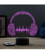 Lampe illusion 3D en verre acrylique gravée au laser représentant un casque de DJ.
