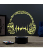 Lampe illusion 3D en verre acrylique gravée au laser représentant un casque de DJ.