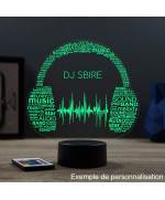 Lampe illusion 3D en verre acrylique gravée au laser représentant un casque de DJ.