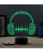 Lampe illusion 3D en verre acrylique gravée au laser représentant un casque de DJ.
