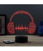 Lampe illusion 3D en verre acrylique gravée au laser représentant un casque de DJ.