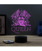 Lampe illusion 3D en verre acrylique gravée au laser représentant le logo du groupe Queen.