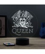 Lampe illusion 3D en verre acrylique gravée au laser représentant le logo du groupe Queen.