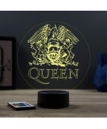 Lampe illusion 3D en verre acrylique gravée au laser représentant le logo du groupe Queen.