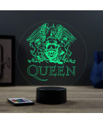 Lampe illusion 3D en verre acrylique gravée au laser représentant le logo du groupe Queen.