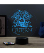Lampe illusion 3D en verre acrylique gravée au laser représentant le logo du groupe Queen.