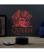Lampe illusion 3D en verre acrylique gravée au laser représentant le logo du groupe Queen.