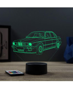 Lampe illusion 3D en verre acrylique gravée au laser représentant une voiture BMW E30 1985.