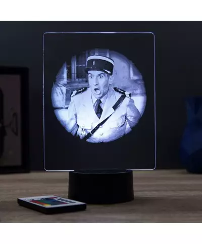 Lampe illusion 3D représentant un portrait de Louis de Funès.
