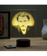 Lampe illusion 3D représentant un portrait de Johnny Hallyday.