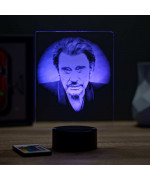 Lampe illusion 3D représentant un portrait de Johnny Hallyday.