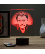 Lampe illusion 3D représentant un portrait de Johnny Hallyday.