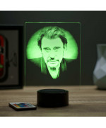 Lampe illusion 3D représentant un portrait de Johnny Hallyday.