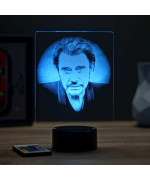 Lampe illusion 3D représentant un portrait de Johnny Hallyday.