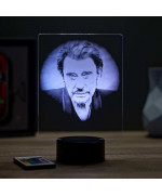 Lampe illusion 3D représentant un portrait de Johnny Hallyday.