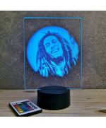 Lampe illusion 3D représentant un portrait de Bob Marley.