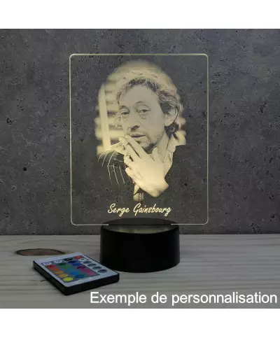 Lampe illusion 3D représentant un portrait de Serge Gainsbourg.