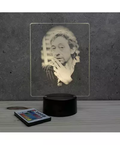 Lampe illusion 3D représentant un portrait de Serge Gainsbourg.