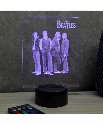 Lampe illusion 3D représentant un portrait de The Beatles.