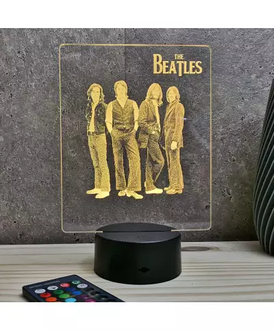 Lampe illusion 3D représentant un portrait de The Beatles.