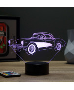 Lampe illusion 3D en verre acrylique gravée au laser représentant une voiture Chevrolet Corvette C1 1957.