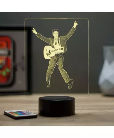 Lampe illusion 3D représentant un portrait de Elvis Presley et sa guitare.