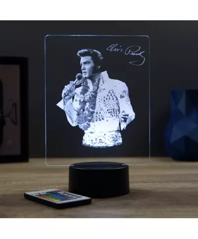 Lampe illusion 3D représentant un portrait de Elvis Presley et sa tenue Hawaii.