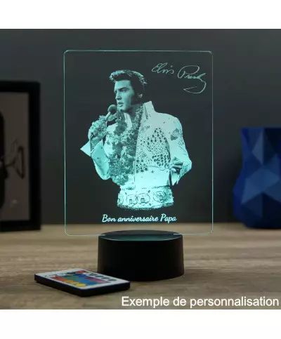Lampe illusion 3D représentant un portrait de Elvis Presley et sa tenue Hawaii.